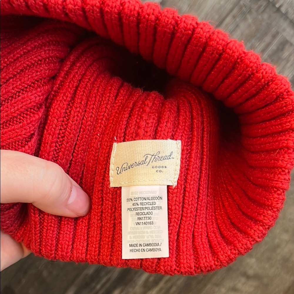 Red Ribbed Beanie - Picture 3 of 4